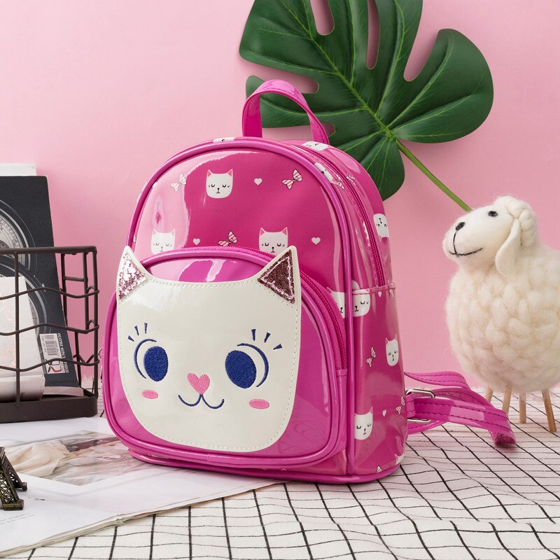 Heopono-petit sac à dos marqué en cuir PU pour enfants, garçons et filles, sac à dos pour enfants, motif chat mignon de dessin animé, pour garçons et filles: Hot Pink