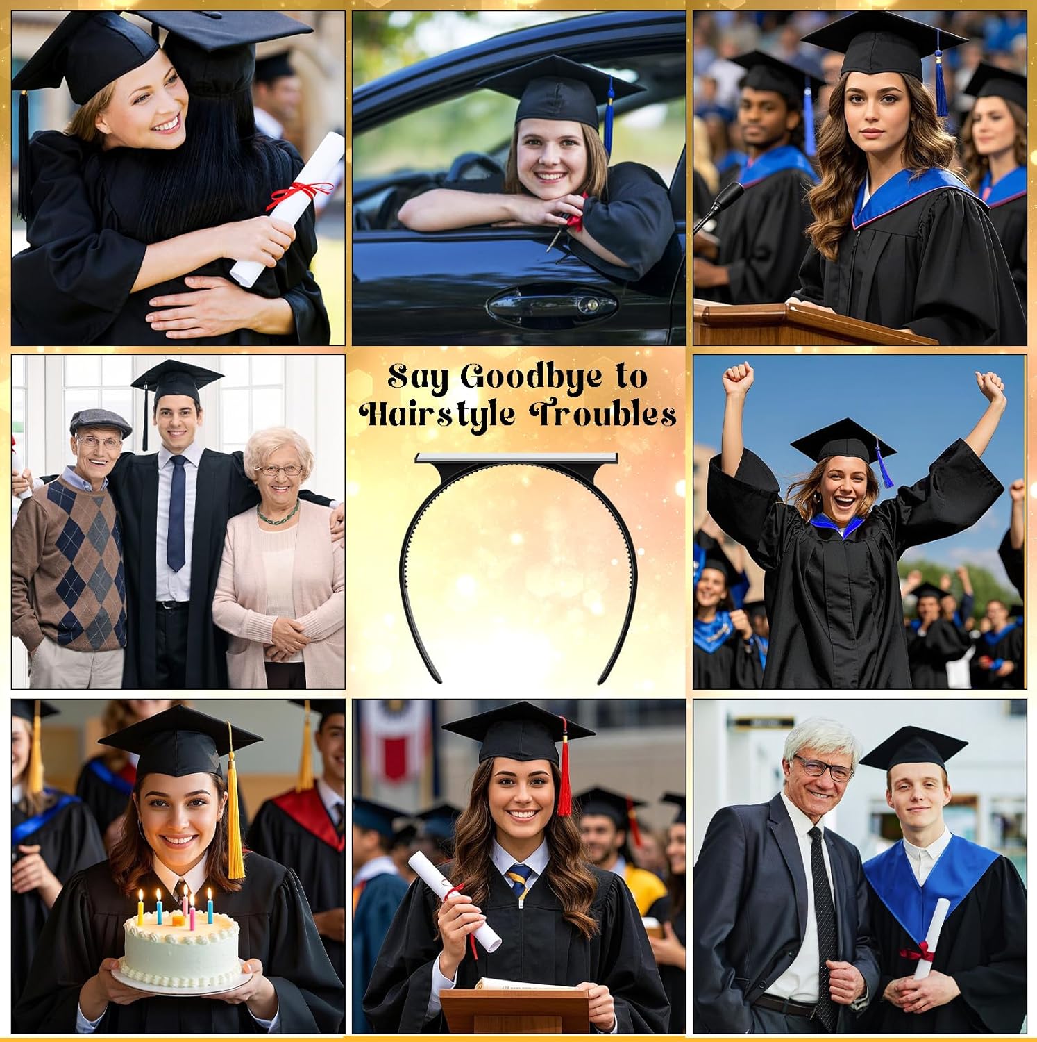 1 - 10 pcs Graduation Cap Headband Insert - Secures Grad Hat & Keeps Hairstyle, Upgraded Interior Grad Cap Headband