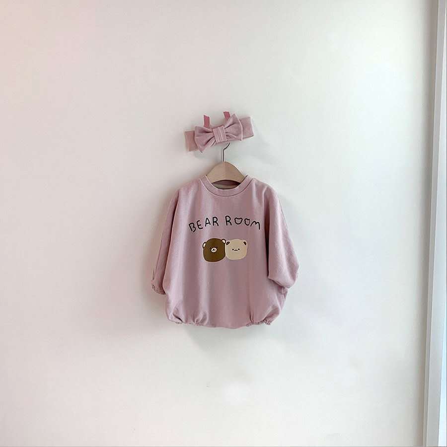 Herfst Baby Kleding Schattige Beer Patroon Baby Jongens Bodysuit Lange Mouwen Peuter Meisjes Jumpsuit Met Baby Hoofdband