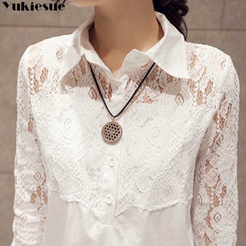 Camisas holgadas informales para mujer, blusa de talla grande a la , Blusa de manga larga con botones de encaje, Tops blancos para mujer, ropa de calle
