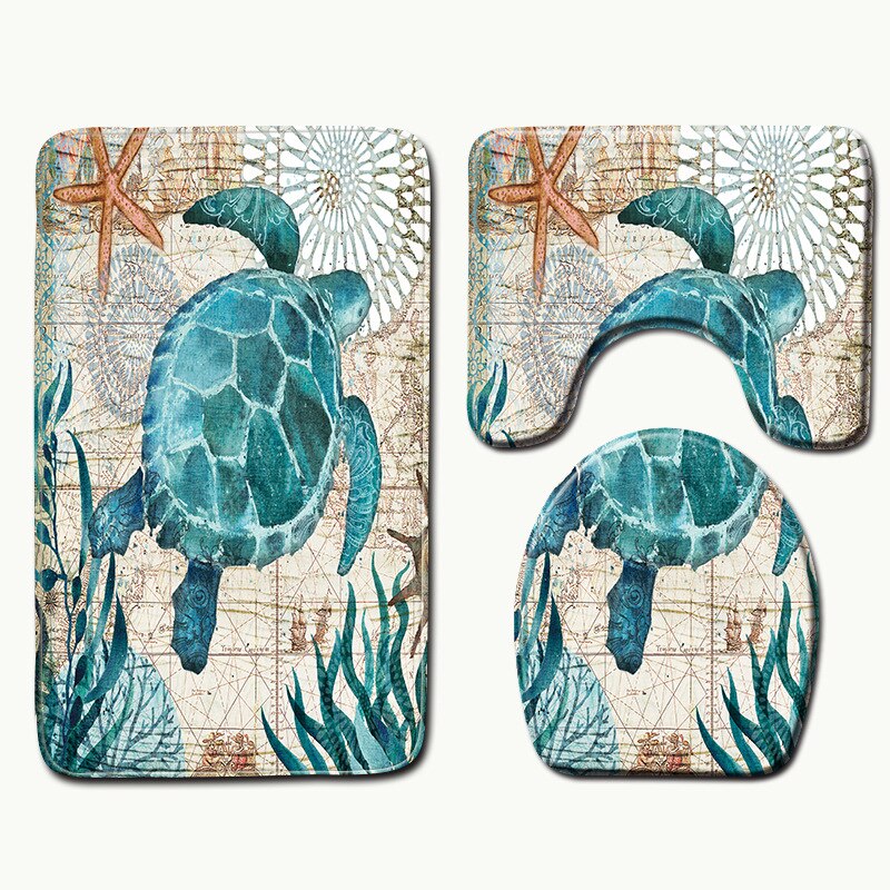 3D beach toilet cover anti slip mat bathroom carpet toilet seat bathroom carpet bathroom decoration accessories 3 pieces: 08 / 80x50cm
