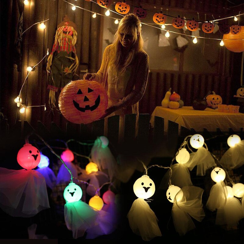 20 40 LED Halloween Ghost Doll Shape String Lights Indoor Fairy Light Twinkle Battery USB Power Party Garden Decoration