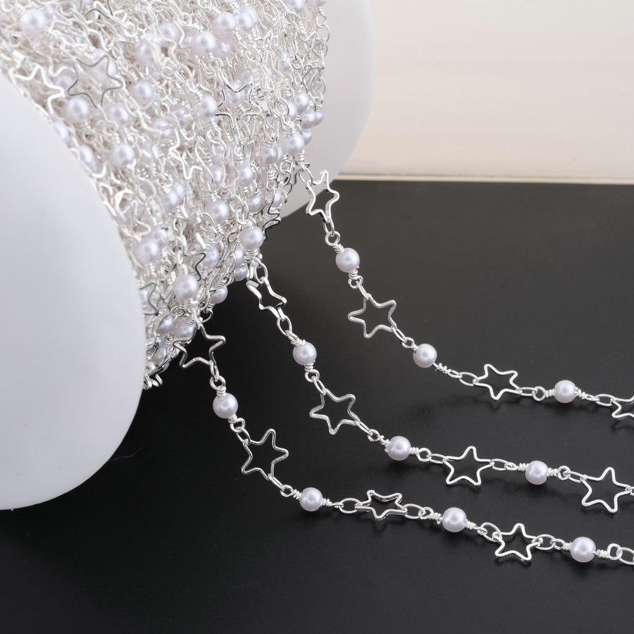 1 Meter 8*4Mm 14K Goudkleurig Geplateerd Messing Ster En Kunstmatige Parel Ketting Voor Sieraden Maken Diy Ketting Armbanden Ketting