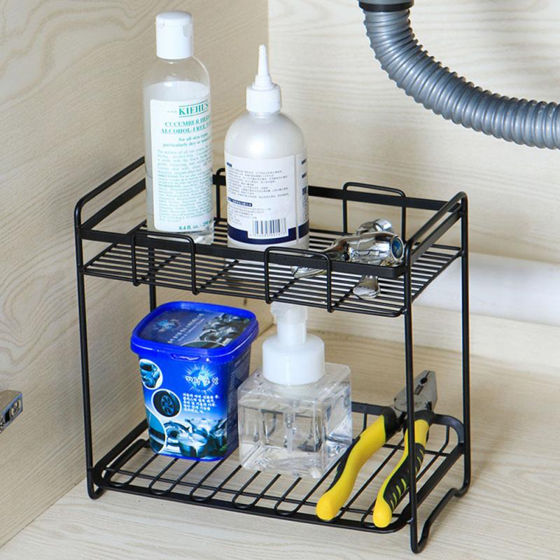 Kitchen Household Double-layer Iron Art Storage Rack Floor Seasoning Shelf Bathroom Vanity Organizer Shelf Rack