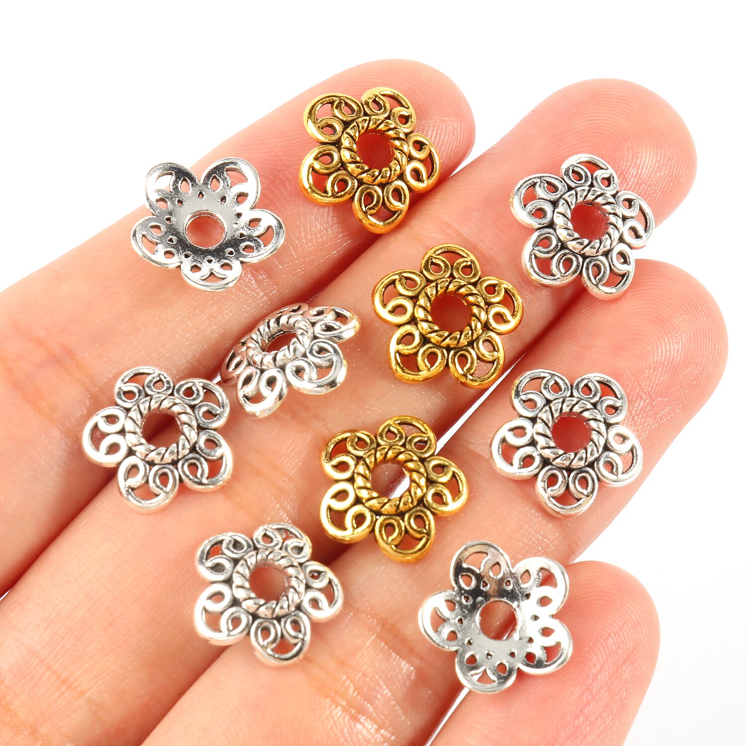 Bouchons de perles de couleur argent tibétain, or Antique, embouts de fleurs, couture pour la fabrication de bijoux, accessoires de bricolage: 25mm / YELLOW