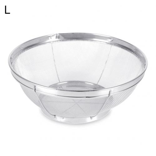 Stainless Steel Fine Mesh Washing Rice Strainer Portable Fruits Vegetable Sieve Colander Multifunctional Kitchen Supplies: L