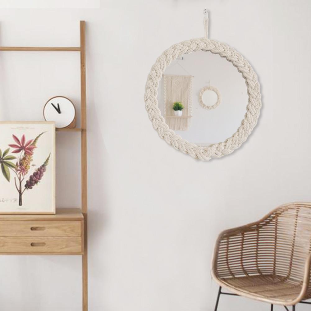 Espejo colgante de pared nórdico para maquillaje, bonito espejo trenzado de cuerda de algodón para decoración de sala de estar y dormitorio