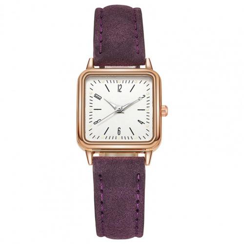Watch Square Dial Faux Leather Strap Water Resistant Women Round Pointer Watch: Purple