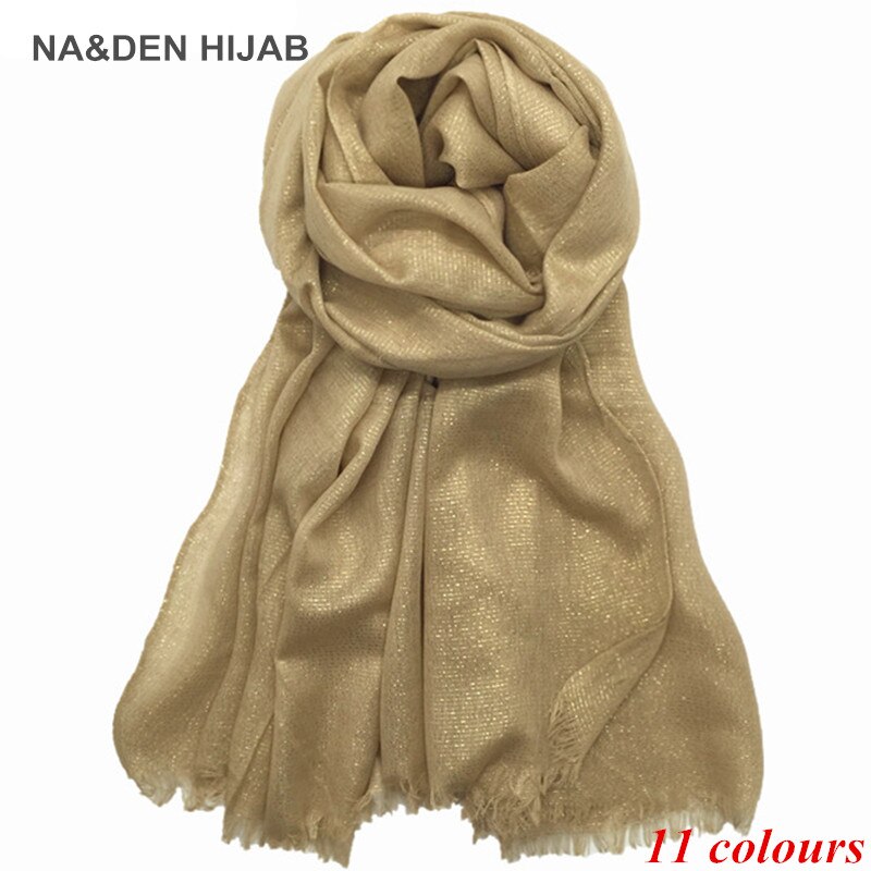 Guldtråd solidt tørklæde kvinder glitrende almindeligt sjal hyggelige viskose tørklæder og sjal muslimske trykte tørklæder arabiske hijabs skinnende