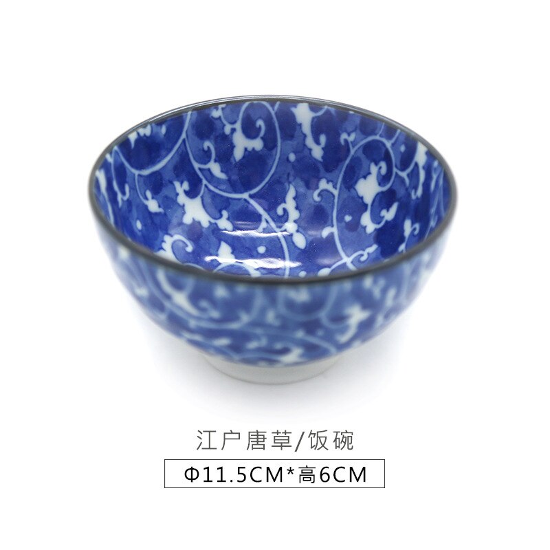 Keramische Rijstkom Mino-Yaki Japanse Indigo Geverfd Japanse Stijl Gerechten En Servies Onderglazuur Ambachten Huishoudelijke Noodle Kom: FJH-05