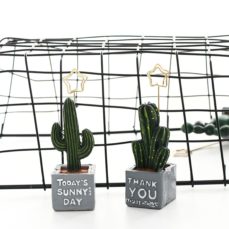 Mini Mesa de plantas con cactus, soporte de clip para notas fotográficas, organizador de resina, papelería, decoración de oficina, suministros escolares, F972
