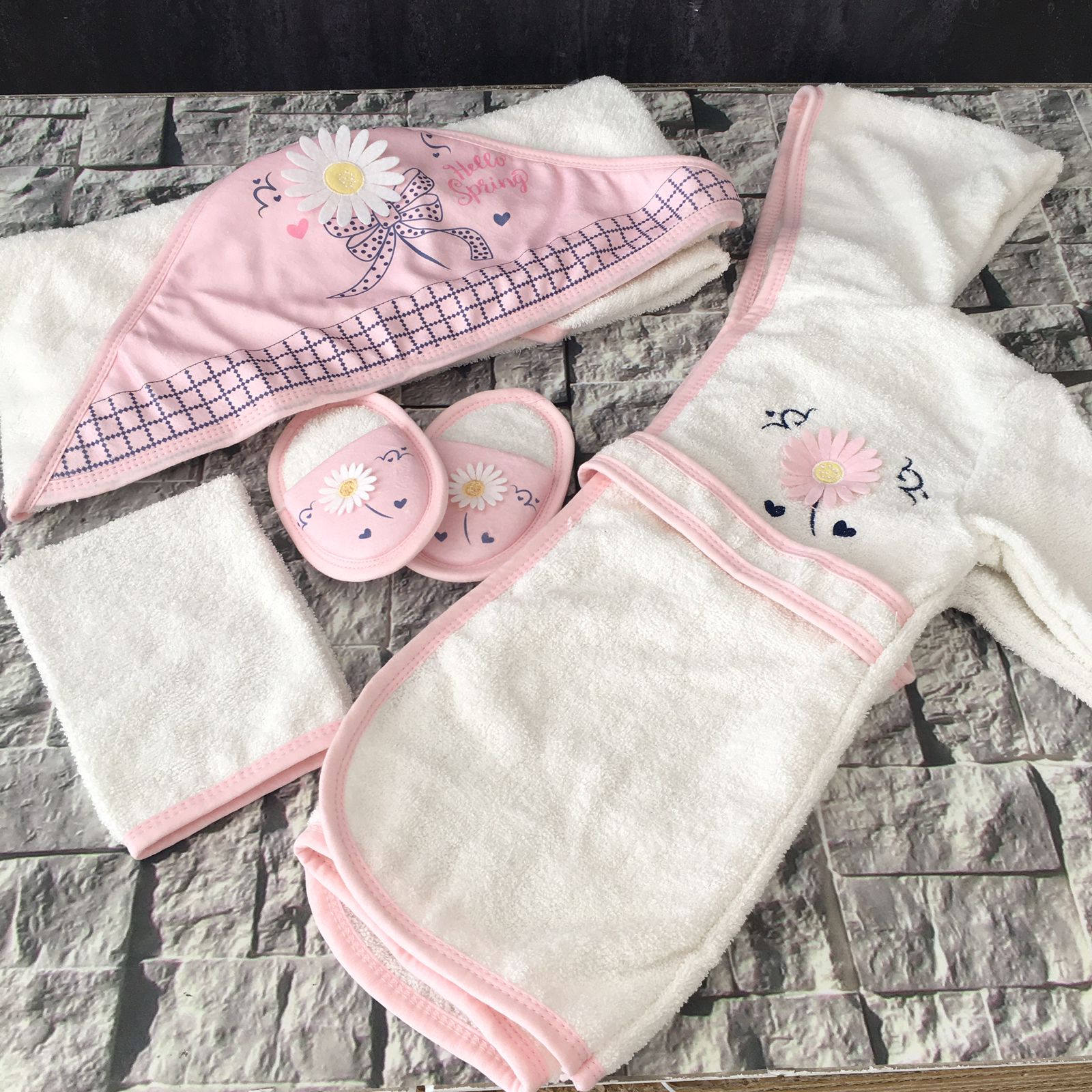 Baby Hooded Badhanddoek Set Kinderen Meisje Jongen Gewaad Cartoon Badjassen Wrap Pasgeboren Lange Mouw Slipper Peuter Baby Kleding: Baby Girl Set