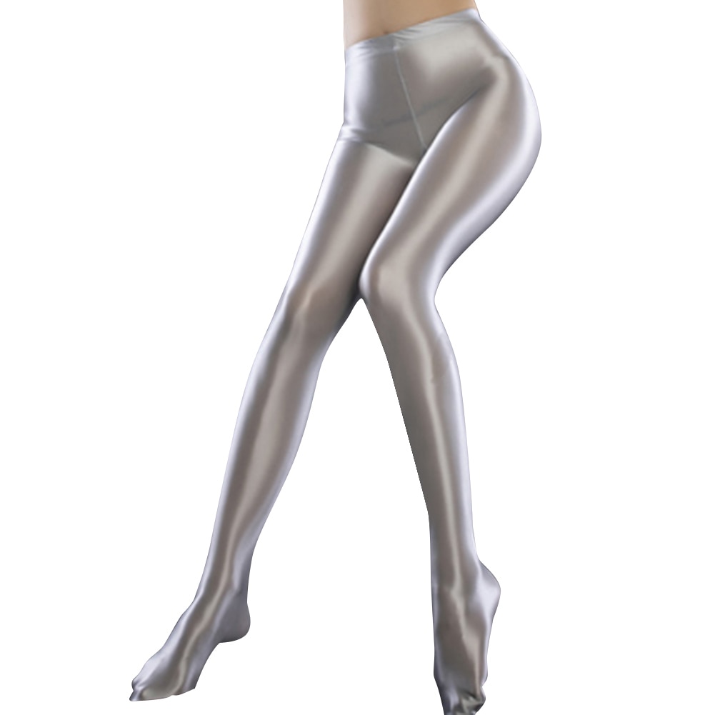 Frauen Glänzenden Glänzend Spandex Strümpfe undurchsichtig Strumpfhosen Sport Fitness Strumpfhosen: Silber- grau
