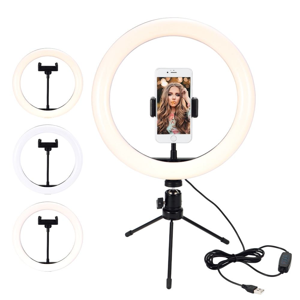 18CM Holder For Your Mobile Phone Photography LED Selfie Ring Light 10inch With Table Tripods For Makeup Video Live Studio: 26cm lamp and tripod