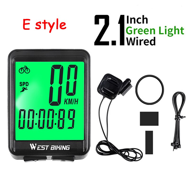WEST BIKING Portable Bicycle Computer Wireless Wired Backlight Digital Speedometer Bike Computer Ultralight Bicycle Accessories: E wired green