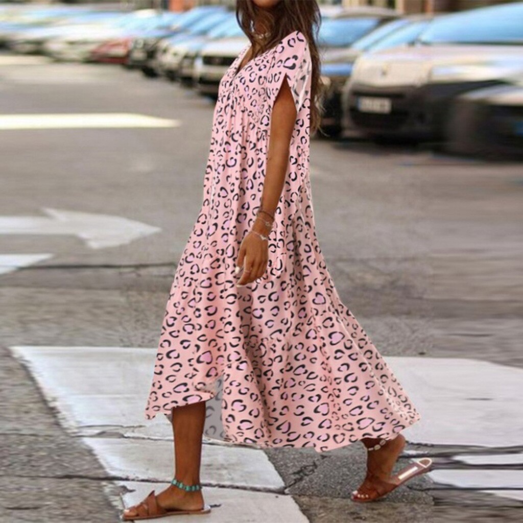 Vestido holgado de manga corta con estampado floral para mujer, vestido de gasa con dobladillo Irregular a media pantorrilla, vestido playero de vacaciones, vestido de tenis