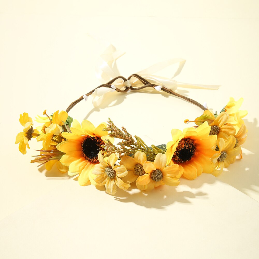 Corona pequeña de flores de girasol para niña, diadema para niña, accesorios para el cabello, tocado para mujer, guirnalda Floral, tocado nupcial