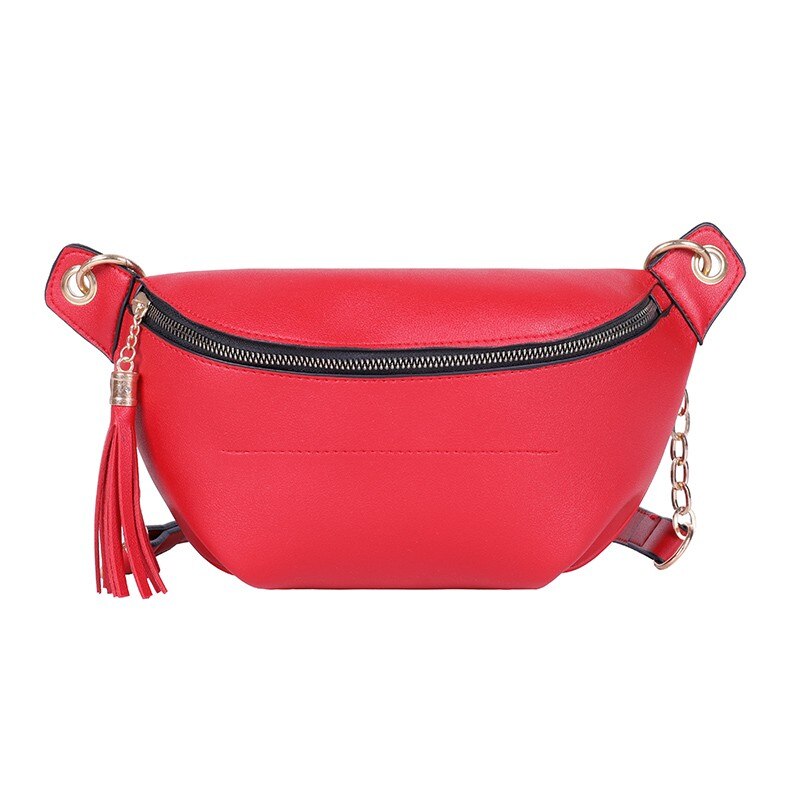 Dametaske med stor kapacitet luksus bæltetasker skulder crossbody brysttaske kvindelige fanny pack ensfarvet hoftepung: Rød taljepakke