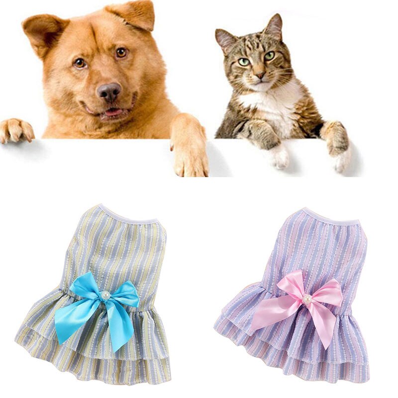 Jupe à nœud papillon pour chien, jupe princesse à rayures verticales, vêtements doux pour mariage, chiot, printemps et été