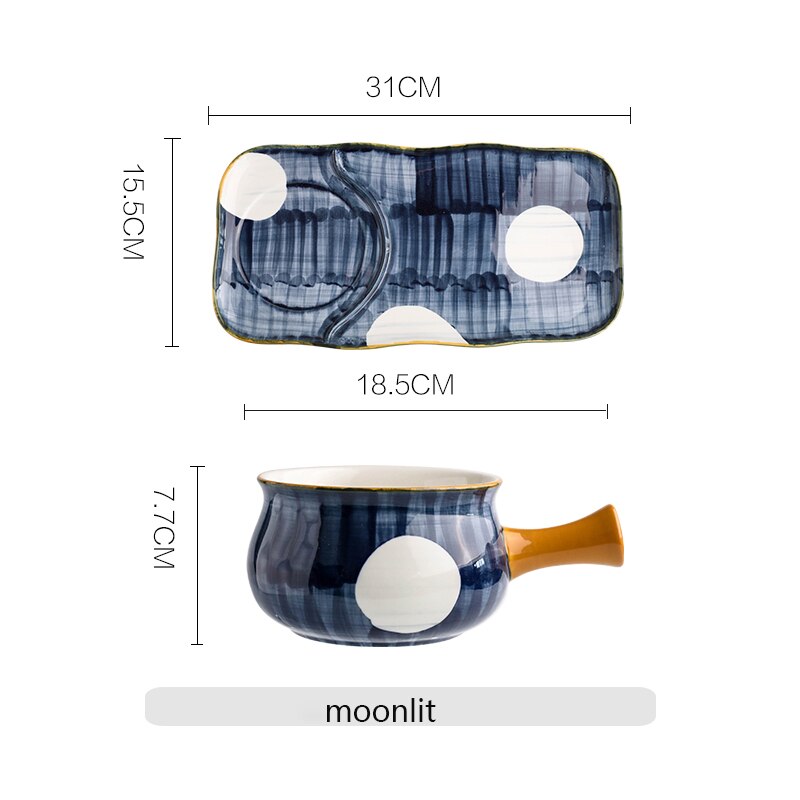 Japanse Ontbijt Keramische Servies Huishouden Serveren Gerechten Desserts Kommen Met Handgrepen Bone China Servies Diner Tafel Set: D