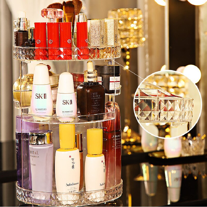 360 Degree Rotation Make Up Organizer Box Cosmetic Organizer Transparent Spin Multi-Function Detachable Acrylic: 3B2