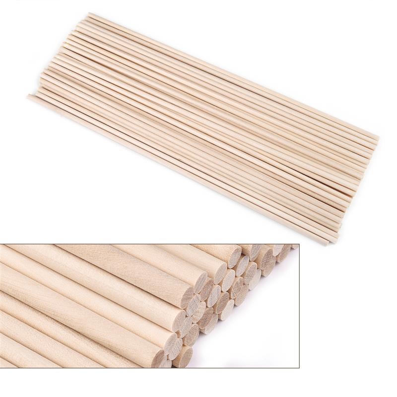 Palo redondo de madera para manualidades, piruletas de hielo para comida y modelismo, pasador de pastel, herramienta de carpintería, modelo de construcción duradero: 3x200mm 50 pcs