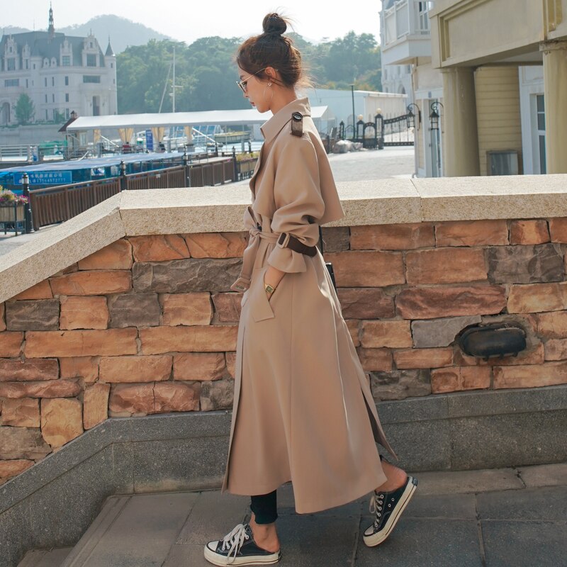 Trench-Coat de Style anglais pour femme, Long croisé avec ceinture, vêtements féminins, grande taille, ample, printemps-automne vêtements de dessus pour femmes
