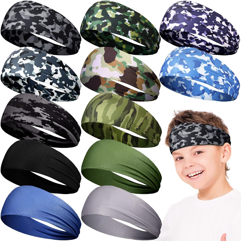 Jongens Meisjes Hoofdbanden Kids Sport Zweetbandjes Camo Elastische Atletische Wicking Haarbanden Voetbal Voetbal Workout Hardlopen Headwrap