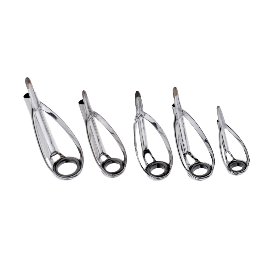 5 stk. fiskestang tip top reparationssæt sic eye ring spinning rod pole guides tip kit 5 blandede størrelser