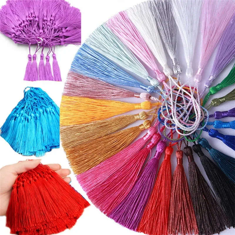 100 Uds. Borlas para marcapáginas, borlas artesanales suaves hechas a mano sedosas con bucles para manualidades DIY, marcapáginas para hacer joyas