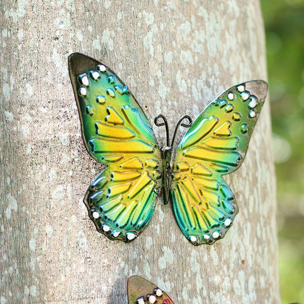 3D Metal Butterfly Decor Inspirational Sculpture Wall Deco For Outdoor Garden Decoration Animal Miniatures Statues Artwork 2022