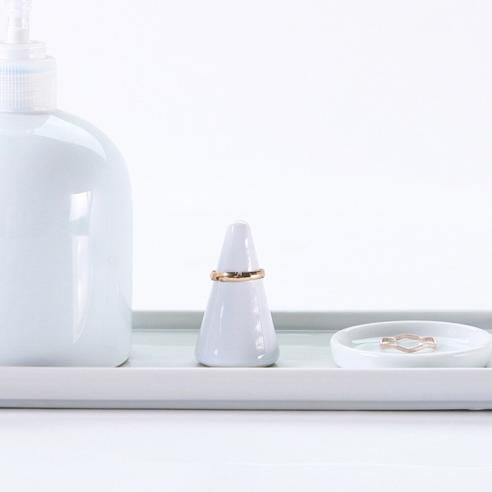2Pcs White Ceramic Finger Ring Racks Cone Shaped Ring Storage Shelves Ring Jewelry Organizer Holder