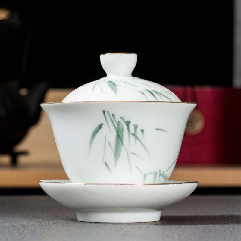 Chinese Style Ceramic Hand Painted Gaiwan Handmade Tea Bowl Set Tea Tureen Teacup Household Teaware Accessories Drinkware: D