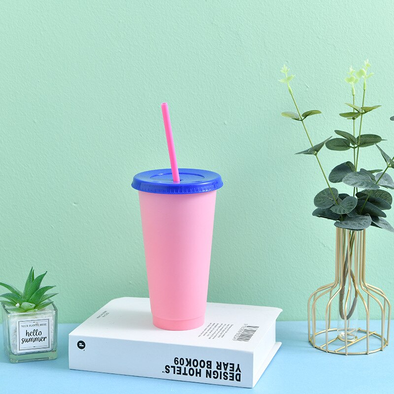 Reusable Plastic Temperature Color Changing Cold Cup Summer Magic Coffee Thermochromic Mug Water Bottles With Straws Party Cups: 11