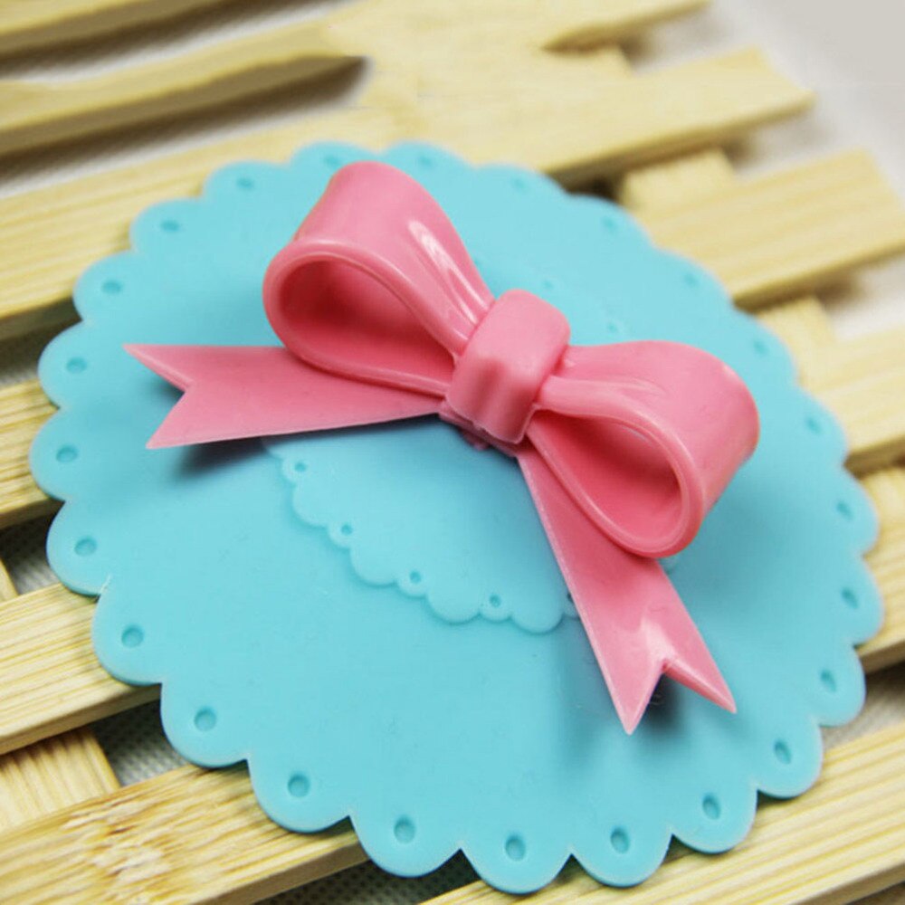 10.5cm Cute Anti-dust Silicone Glass Cup Cover Coffee Mug Suction Seal Lid Cap Silicone Lovely Bowknot Cup Cover