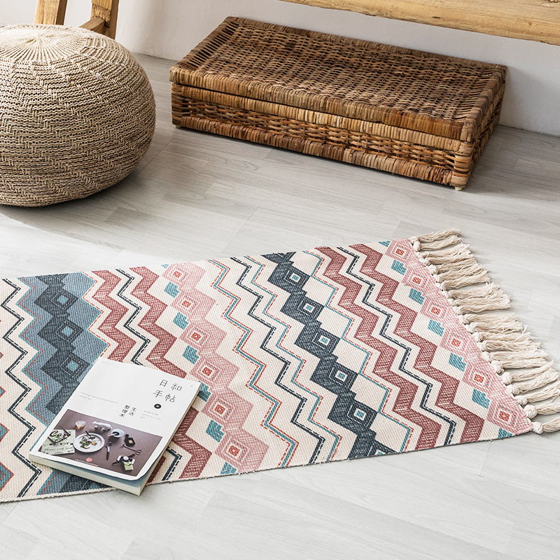 60*90cm retro boheme håndvævet bomuld linned tæpper kvast sengekant tæppe geometriske gulve måtter soveværelser boligindretning: 11