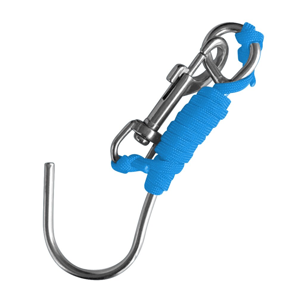 Scuba Diving Reef Drift Hooks With 120cm Line & Stainless Steel Clip Single Reef Hook: Blue