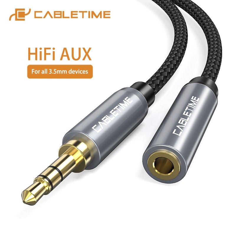 Cabletime 3.5 Mm Jack Hoofdtelefoon Upgrad Grey Audio Kabel Aux Verlengkabel M/F Voor Xiaomi Huawei P20 Versterker c104
