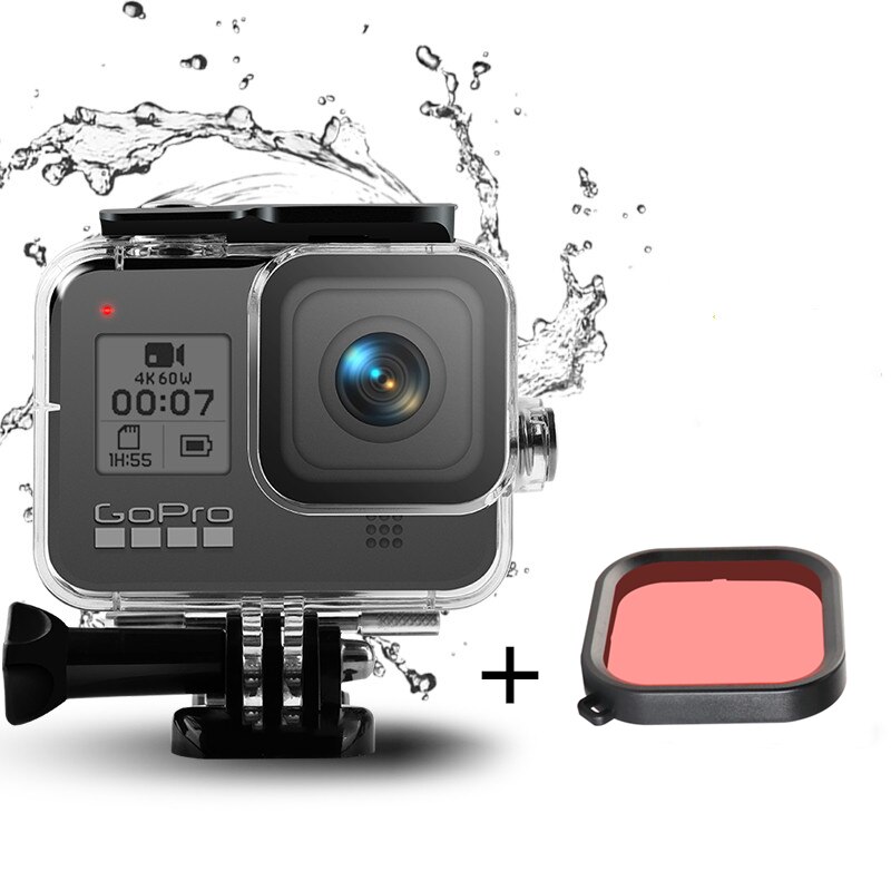För gopro hero 8 vattentätt skal fodral undervattensskyddshus för gopro hero 8 kameratillbehör: Fodral plus rosa