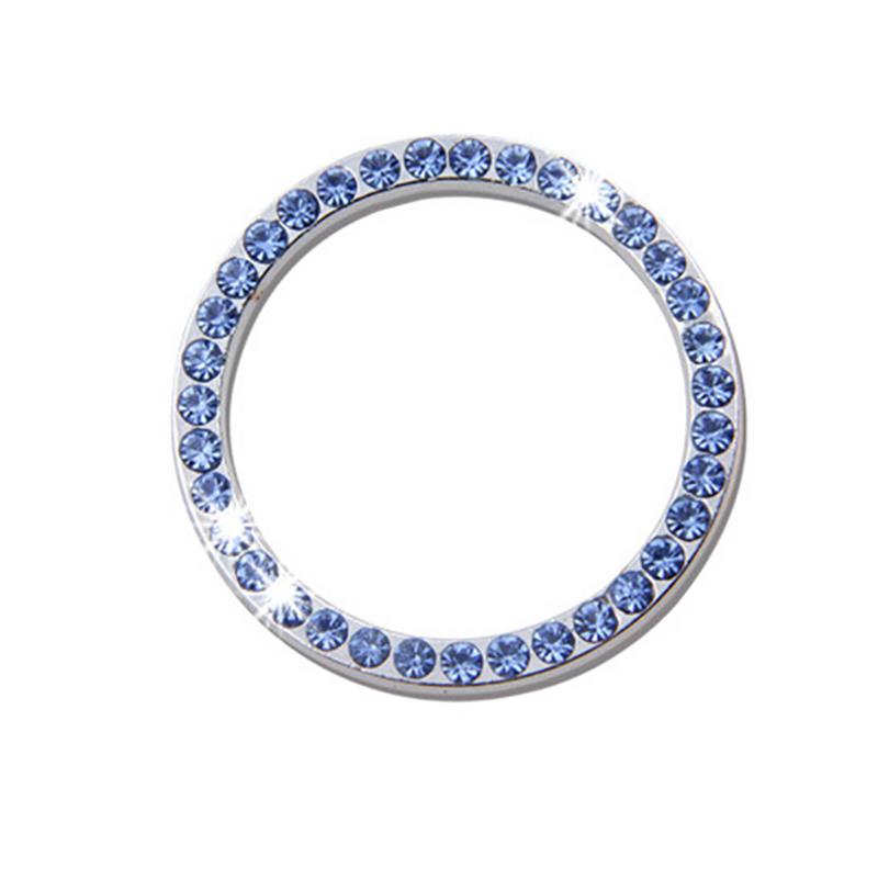 Interruptor de arranque de coche, accesorios, botón de arranque del motor, botón, adorno de anillo decorativo de cristales brillantes: Blue