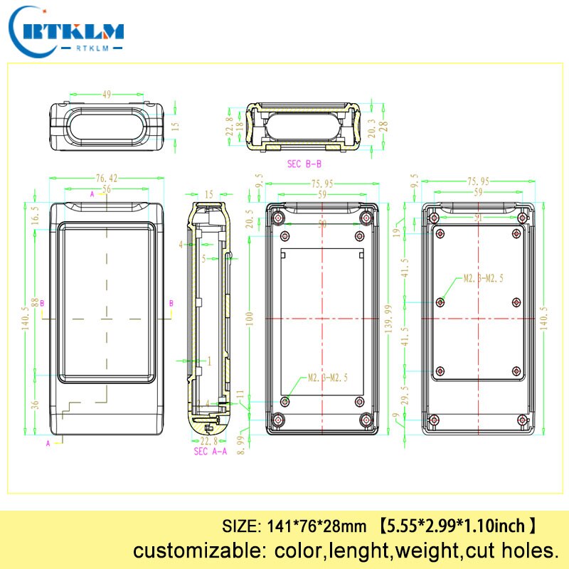 Handheld plastic enclosure DIY junction box abs plastic box for electronic project box cable instrument case 141*76*28mm