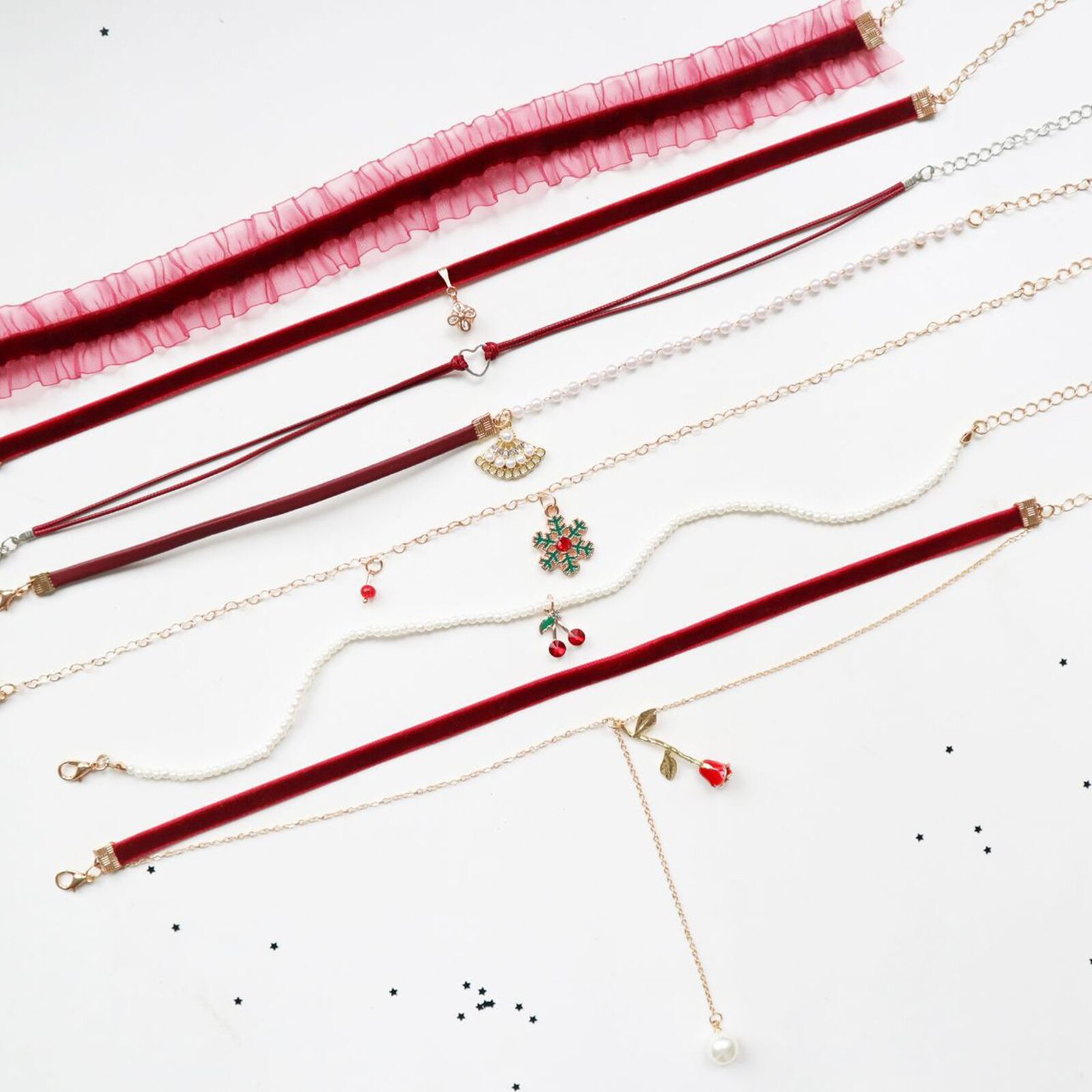 Doreen Box Velvet Choker Necklace Wine Red Rose Flower Crane Pendants Women Collar Chains Party Club Girls Jewelry,1PC