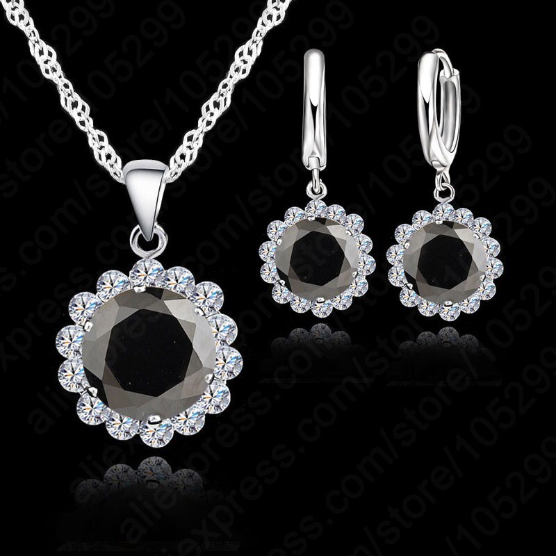 Conjunto de joyería de boda para mujer, collar y pendientes de circonita cúbica de plata pura 925, conjunto de , precio al por mayor: black
