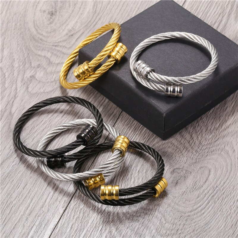 Pulsera de acero inoxidable estilo Hip Hop para hombre, brazalete abierto Ajustable de titanio, joyería, estilo Punk, ombré