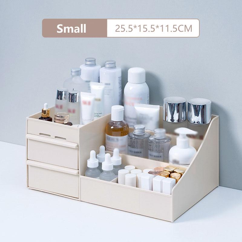 Pojemny organizer na przybory robić makijażu, pudełko na kosmetyki, pojemnik stołowy z szufladkami, na lakiery robić paznokci, biżuteria: mały-khaki