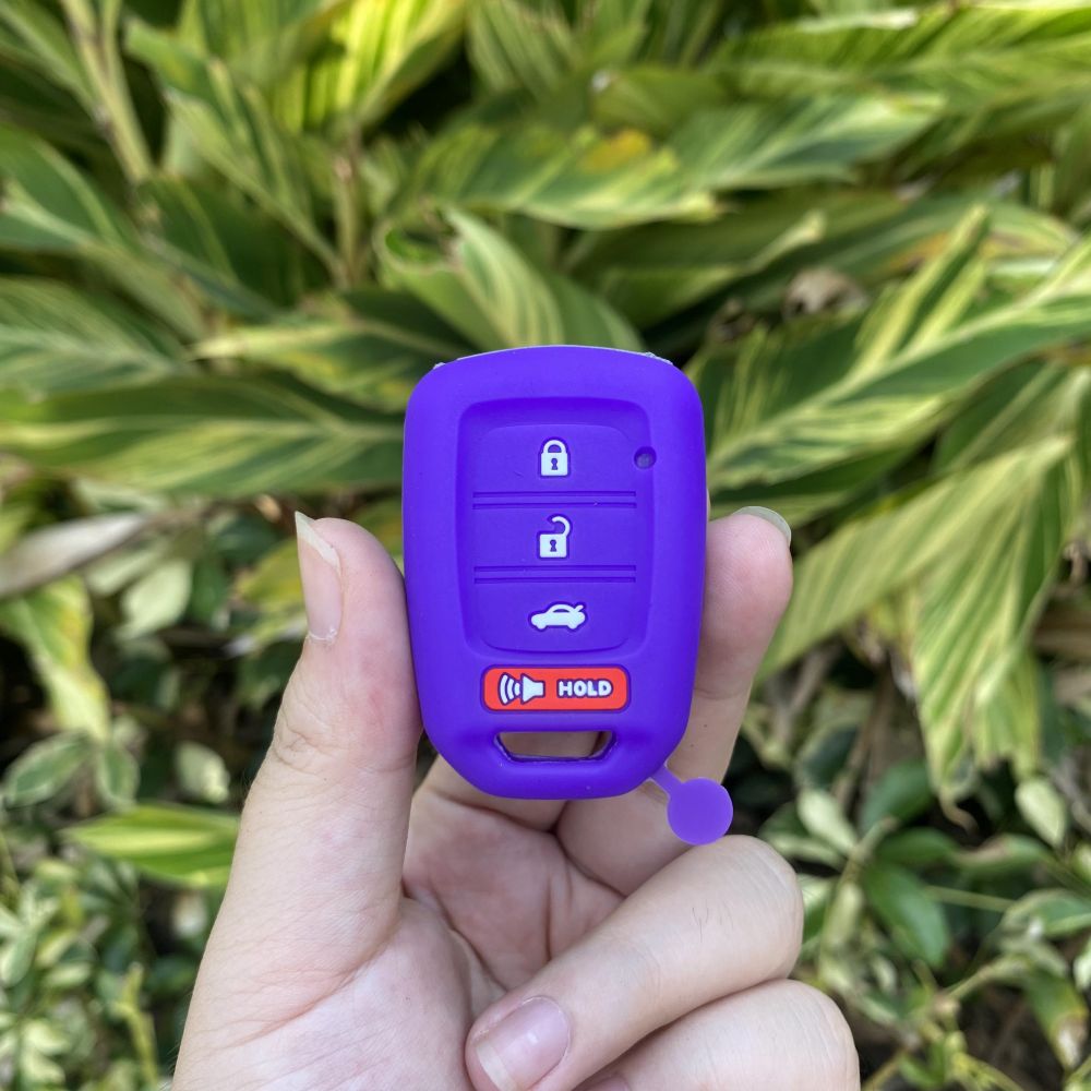 For Honda Accord CIVIC CRV Jazz HR-V HRV 4 Button Silicone Car Key Case Set Protctor Skin Shell Rubber Holder Keychain: PURPLE