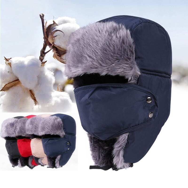 Cappelli Bomber invernali da uomo Ushanka cappello russo uomo cotone pelliccia spessa paraorecchie cappellino ciclismo sci maschera antivento Bomber Cap per donna