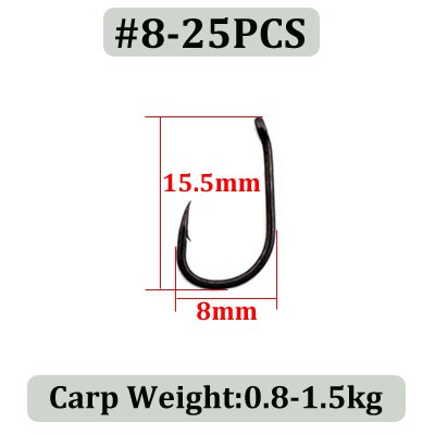 25 Pcs Curve Karper Haak Hoge Carbon Staal Vishaak Sharp Karper Hair Rig Haak Teflon Gecoat Karpervissen Feeder visgerei Accessoire: 25Pcs-Size10