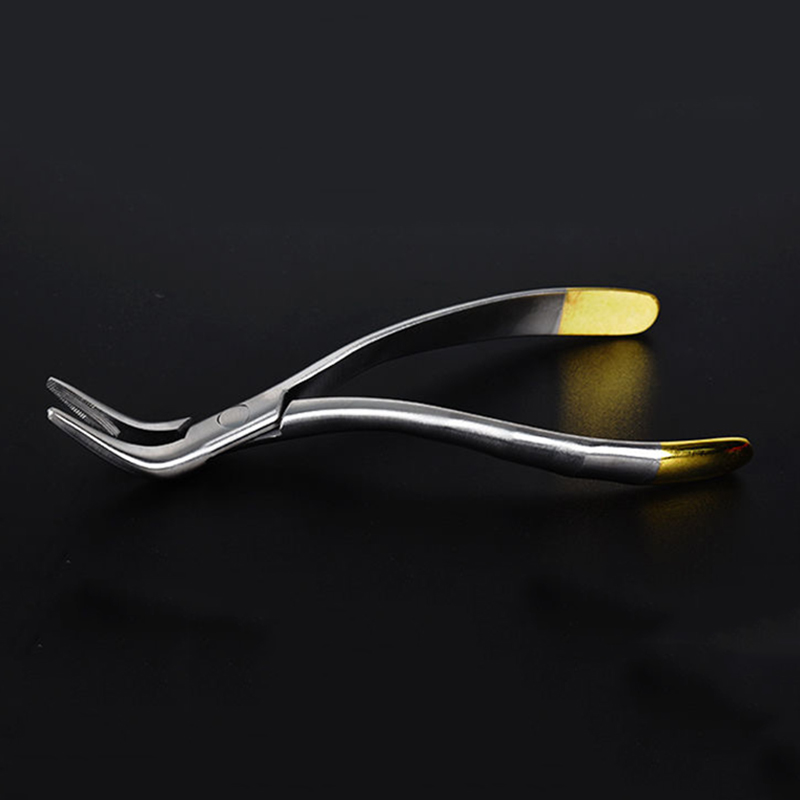 Pinzas de extracción de dientes para fragmentos de raíces de odontología, instrumento Dental curvo, herramienta mandibular maxilar: Gris