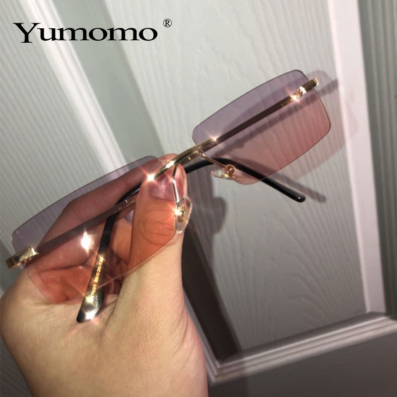 Kleine Rechthoek Dames Zonnebril Vrouwen Randloze Vierkante Luxe Gepolariseerde Zonnebril UV400 Mannen Retro Brillen Gradiënt